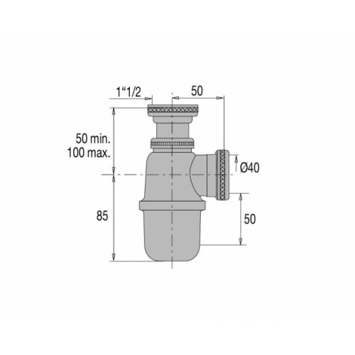 Siphon pour évier, réglable de 50 à 100 mm, sortie D.40 mm, NF, nickel mat siphon-schéma Siphon pour évier, réglable de 50 à 100 mm, sortie D.40 mm, NF, nickel mat siphon-schéma