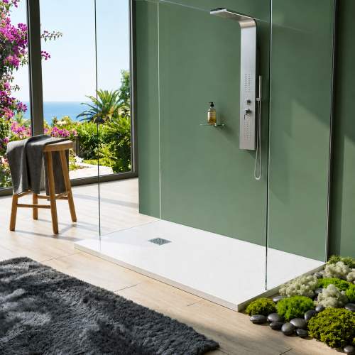 Receveur de Douche Allégé LEGGIO Blanc 80x160cm – Aspect Pierre Texturé et Extra-Plat