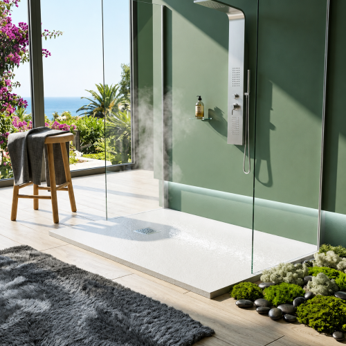 Receveur de Douche Allégé LEGGIO Blanc 80x160cm – Aspect Pierre Texturé et Extra-Plat LEGGIO (4)