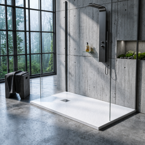 Receveur de Douche Allégé LEGGIO Blanc 80x160cm – Aspect Pierre Texturé et Extra-Plat LEGGIO Industriel