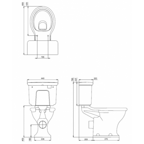 Cuvette WC sans bride GUILD à poser au sol GU6115CW + GU7005CW_Schéma Cuvette WC sans bride GUILD à poser au sol GU6115CW + GU7005CW_Schéma