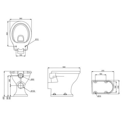 Cuvette WC sans bride GUILD à poser au sol pour réservoir haut GU6118CW Schéma Cuvette WC sans bride GUILD à poser au sol pour réservoir haut GU6118CW Schéma