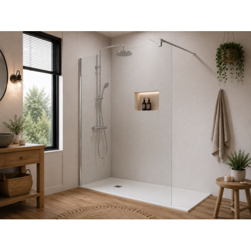 Paroi de douche fixe OT2000 Transparent 8mm - Chromé - 140cm* Paroi de douche fixe OT2000 Transparent 8mm - Chromé - 140cm*