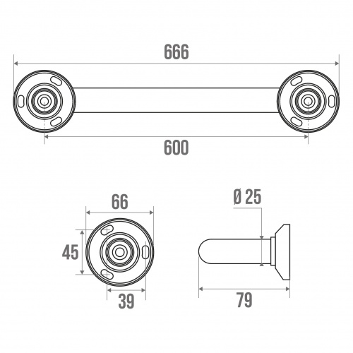 Barre d'appui droite en laiton chromé Ø25 mm - L600mm Dessin_technique_010206 Barre d'appui droite en laiton chromé Ø25 mm - L600mm Dessin_technique_010206