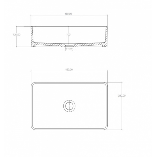 Vasque à poser HATTIC 45x28 en Acrymold Blanc Mat hattic-Schéma