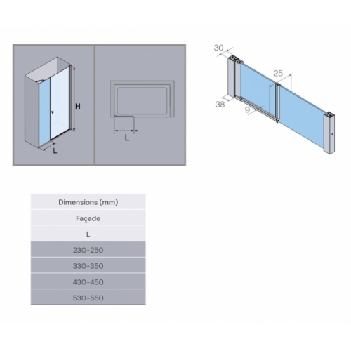 Paroi fixe en alignement pour HADA PLUS LDF-HP310 - Or - Transparent - L33/35cm HADA PLUS en alignement Paroi fixe en alignement pour HADA PLUS LDF-HP310 - Or - Transparent - L33/35cm HADA PLUS en alignement
