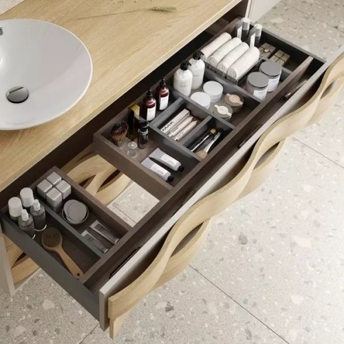 Meuble Sdb ondulé Chêne naturel et Anthracite 120 CASCADE Casacde Tiroir Haut Meuble Sdb ondulé Chêne naturel et Anthracite 120 CASCADE Casacde Tiroir Haut