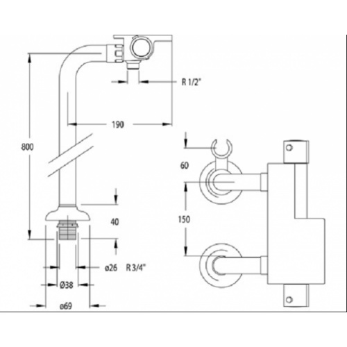 Mitigeur Bain/Douche Termoarola avec douchette 2635 MK 2635-K COTE