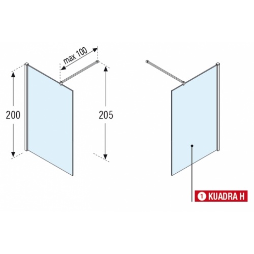 Paroi de douche Fixe KUADRA H Transparent 30cm - Profilé Chromé Kuadra h schema