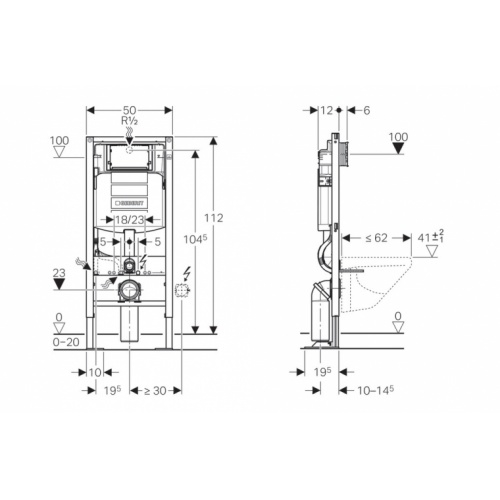 Pack WC Geberit UP320 + Cuvette sans bride Rimless + plaque sigma blanche UP320 Schéma