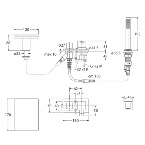 Mitigeur Bain/Douche sur gorge QUADRI - QM18051 Qm18051 cote