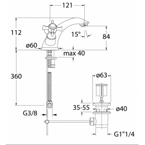 Mélangeur lavabo CHAMBORD rétro Métal Brossé - CH10877 Ch10851 schéma