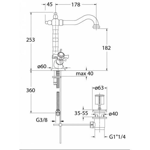 Mélangeur lavabo bec potence CHAMBORD Rétro Chromé - CH11151 Ch11151 cote