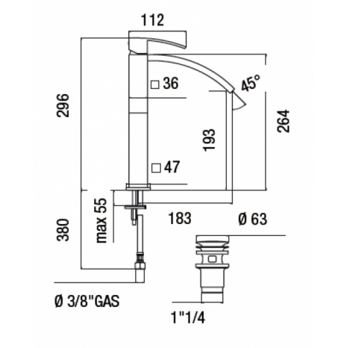 Mitigeur de lavabo monocommande rehaussé RAY chromé Ray00128 2 cote