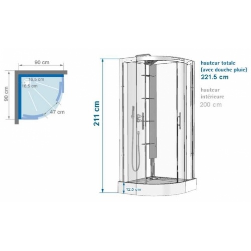 Cabine de douche Flotille 3 90x90 1/4 Rond Cote 90x90