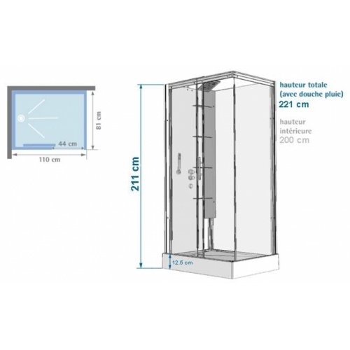 Cabine de douche Rectangulaire Flotille 3 110x80 Cote 110x80