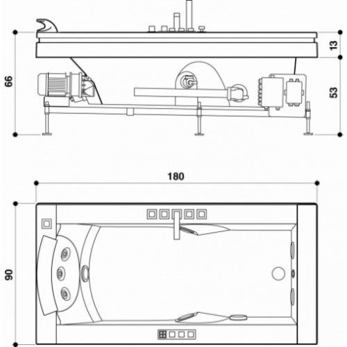 Baignoire balnéo AURA UNO 180x90 Wengé JACUZZI Aurauno schema