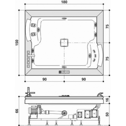 Baignoire balnéo 2 places AURA PLUS 180x150 Teck JACUZZI Aura plus schema bd