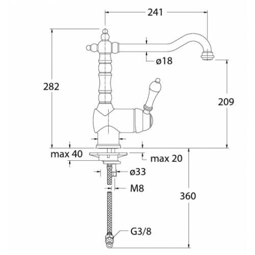 Mitigeur évier rétro FARFALLE bec potence orientable chromé - FR13351 Fr13351 cote