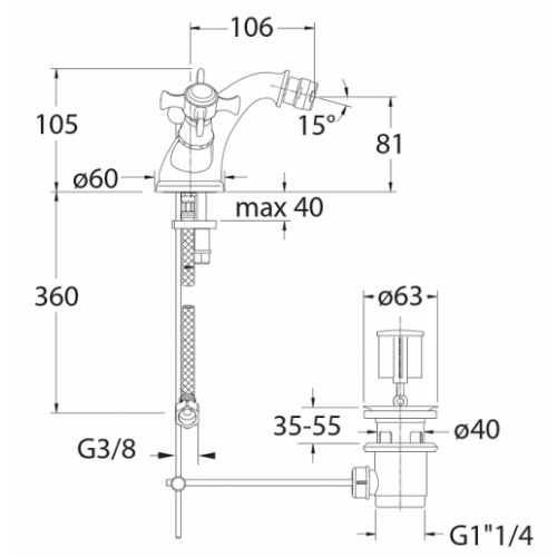 Mélangeur bidet CHAMBORD rétro chromé - CH11651 Ch11651 cote