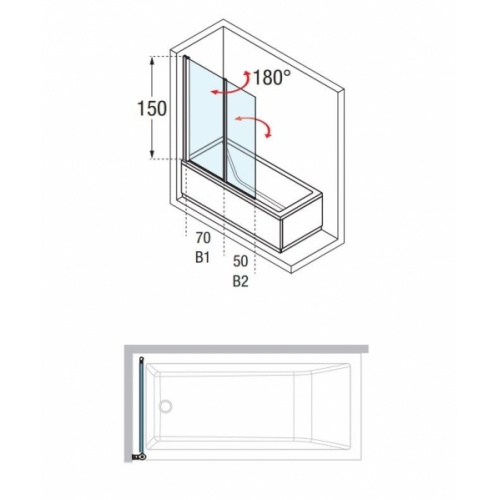 Pare-baignoire 2 portes pivotantes AURORA 2 Transparent Aurora2 Schéma