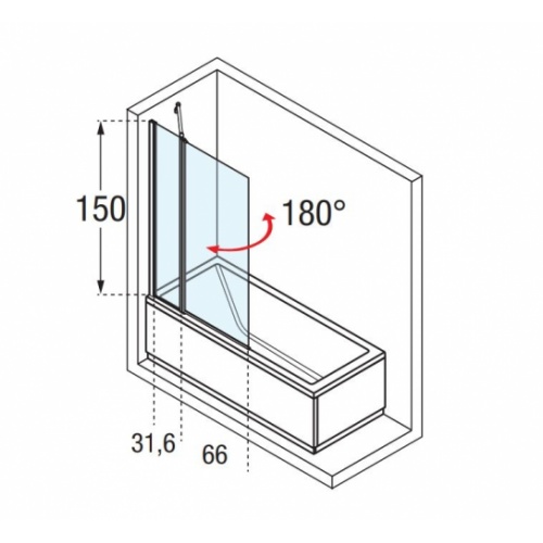 Pare-baignoire 1 porte pivotante + 1 fixe AURORA 3 Transparent Aurora3 Schéma