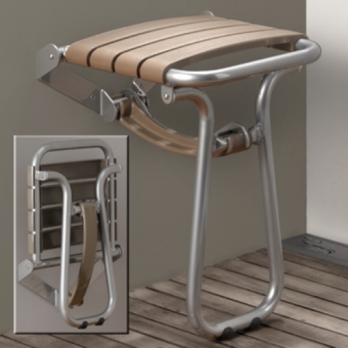 Siège de douche escamotable Taupe et Gris Chrome 047629
