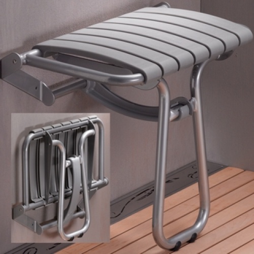 Siège de douche escamotable Assise grande taille - Gris et Gris chrome 047643