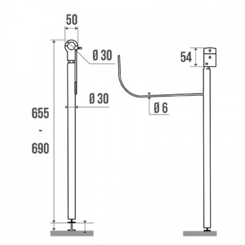 Béquille de soutien pour barre relevable - Inox Brossé Schéma 048809