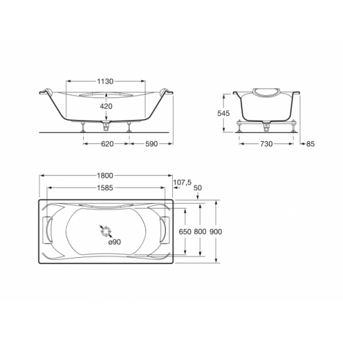 Baignoire biplace BeCool 180x90 - ROCA Becool cote 180x90