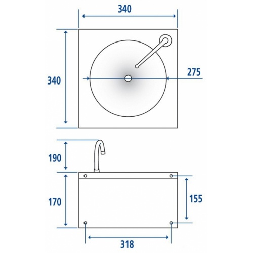 Lave-mains cuve ronde Inox Cote 063500 (2)