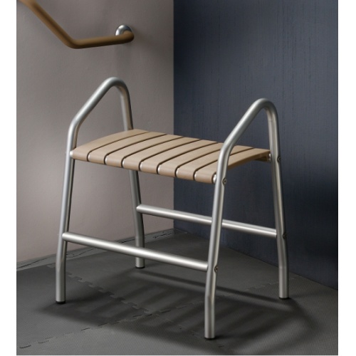 Tabouret de douche assise grande taille - 2 poignées - Taupe et Gris chrome 047679