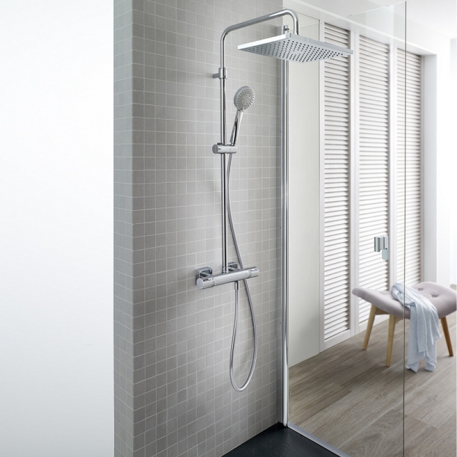 Colonne de douche thermostatique chromé Even T Square ROCA