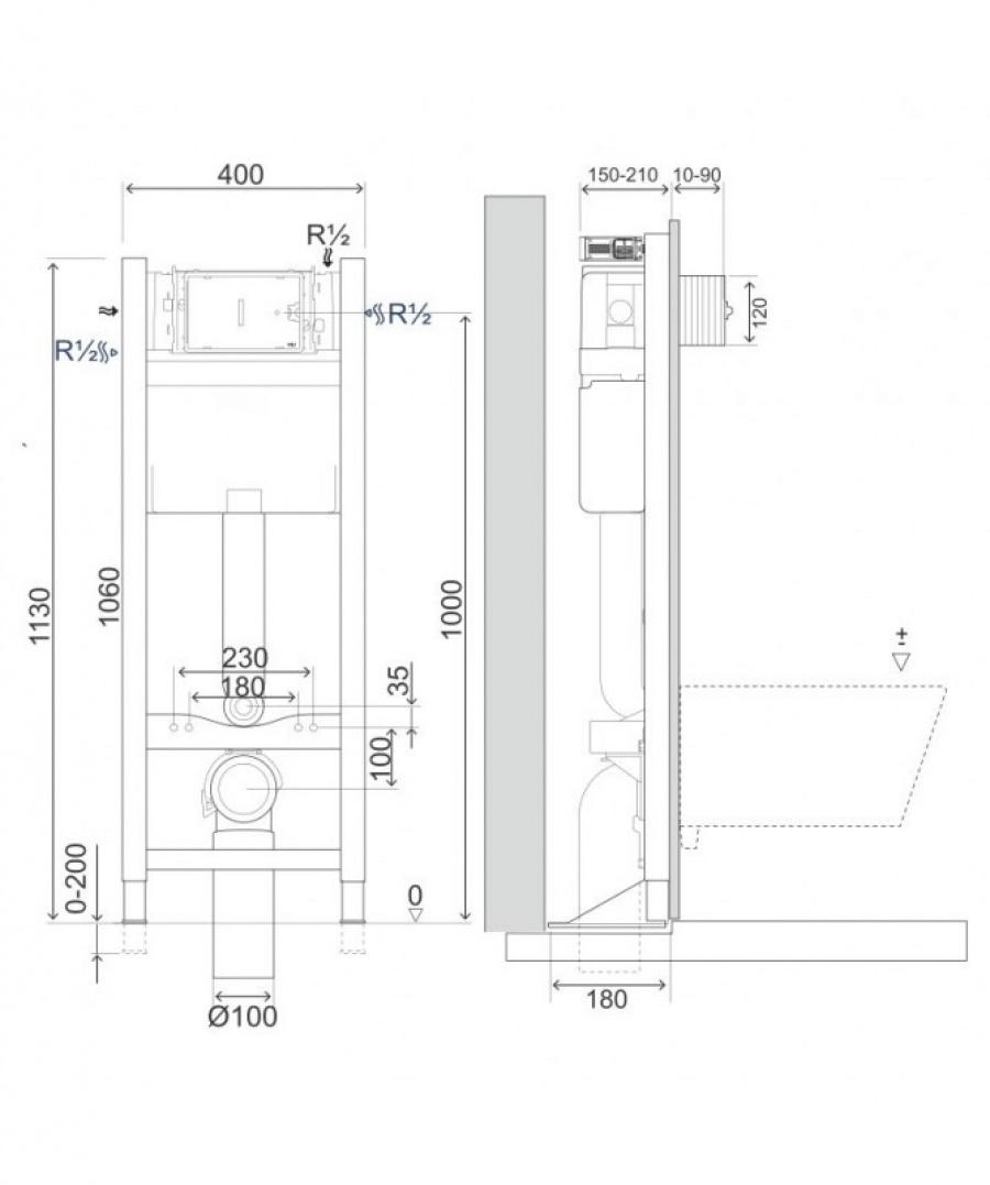 Pack complet wc suspendu bâti-support et plaque de commande Tesi