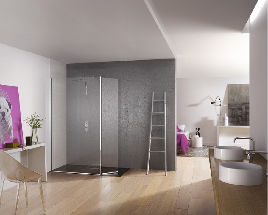 Paroi de douche fixe + volet pivotant Kinespace Duo de chez Kinedo